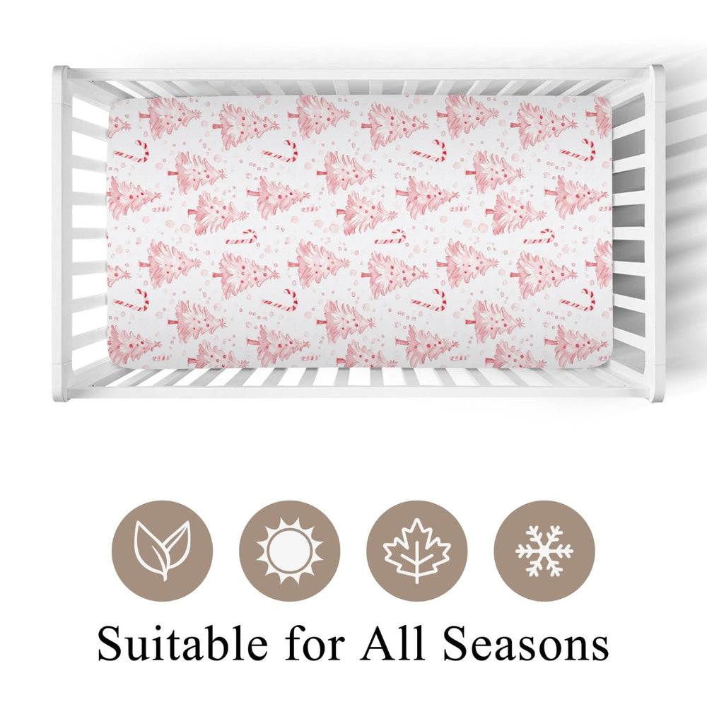 Wicbfdfv pink Christmas pine crib sheet mattress-fit ensures snug standard crib compatibility