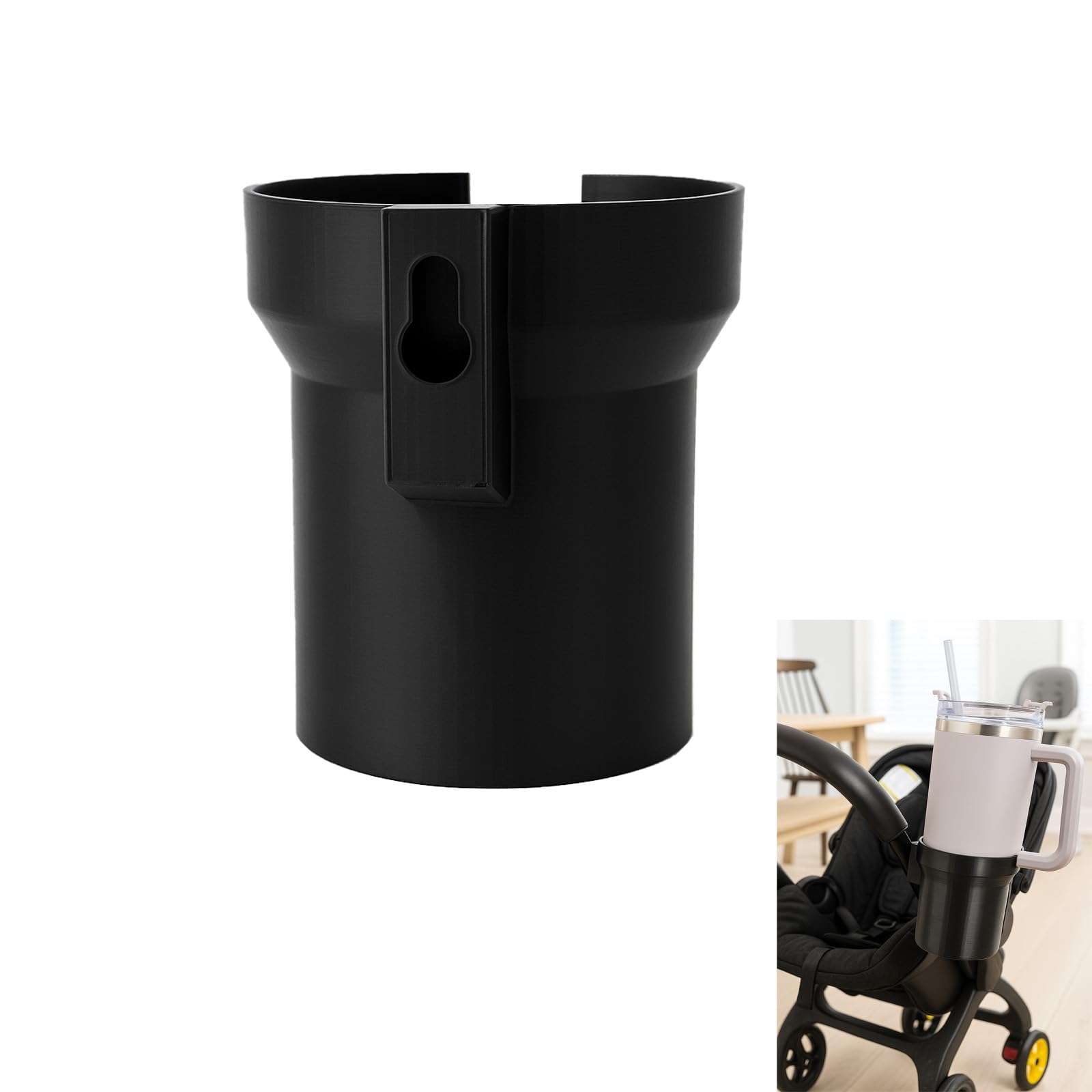 Wide-Fit Cup Holder showing its Doona-compatible mount for easy stroller attachment.
