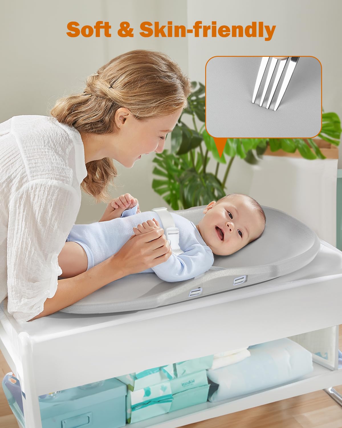 Widitn changing pad surface is waterproof EVA for quick wipe-clean cleanup
