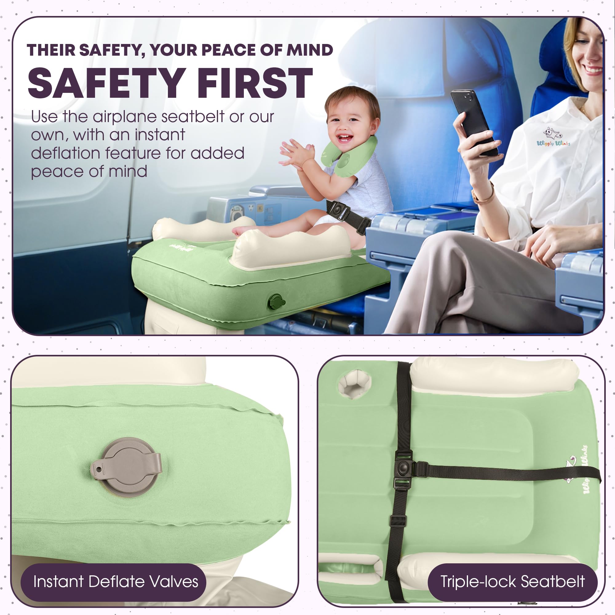 Wiggly Winks cup holder attached to airplane bed for drinks mid-flight
