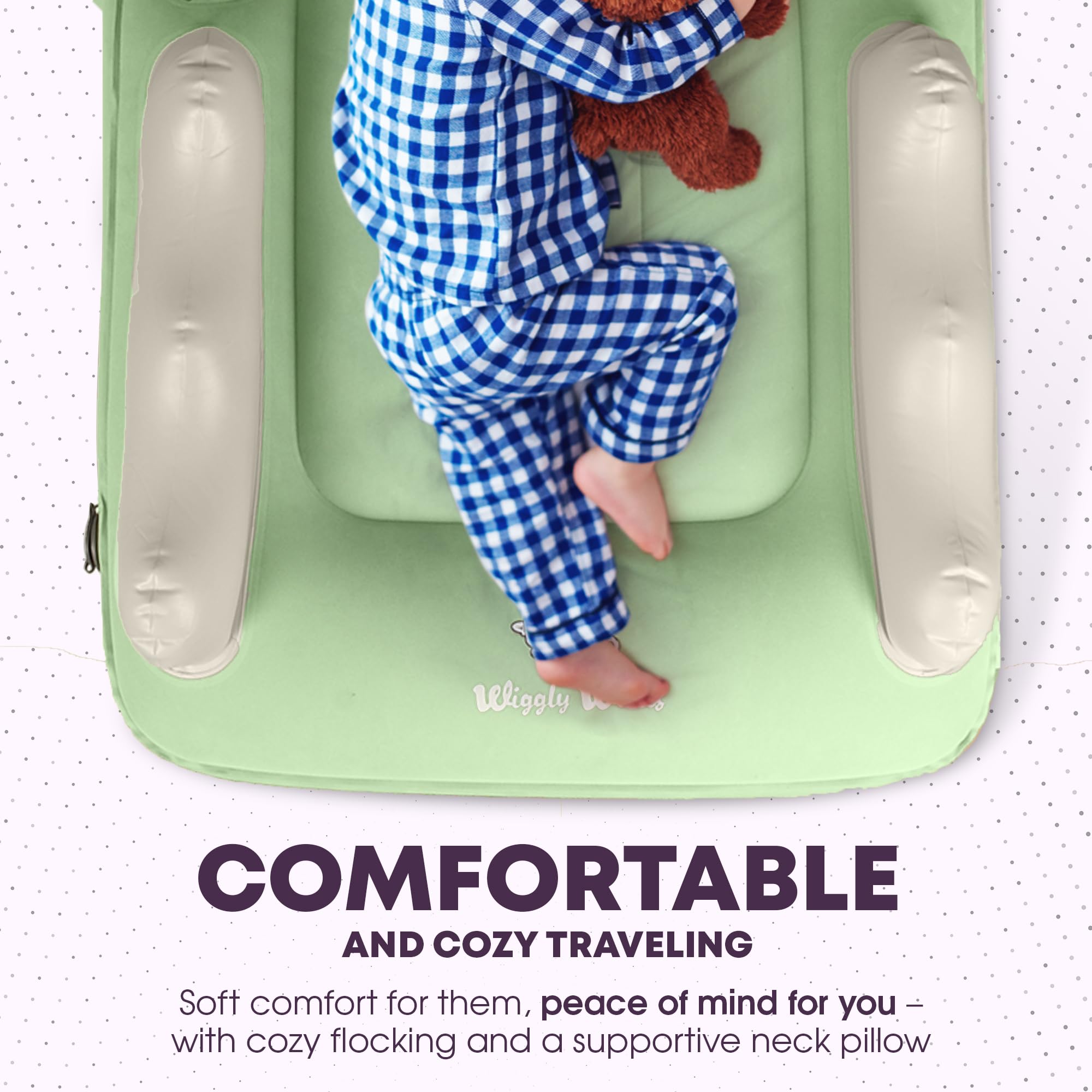 Wiggly Winks storage pocket on airplane bed for essentials