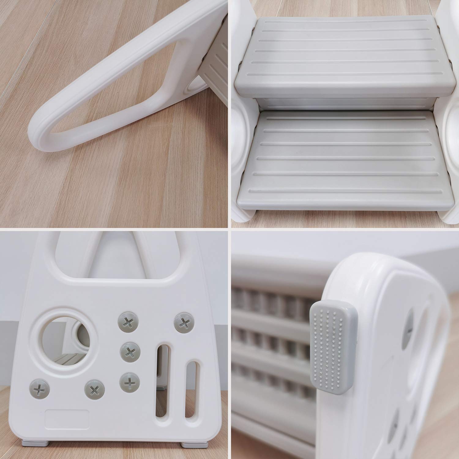Wiifo gray learning tower closeup highlights smooth edges and durable construction.