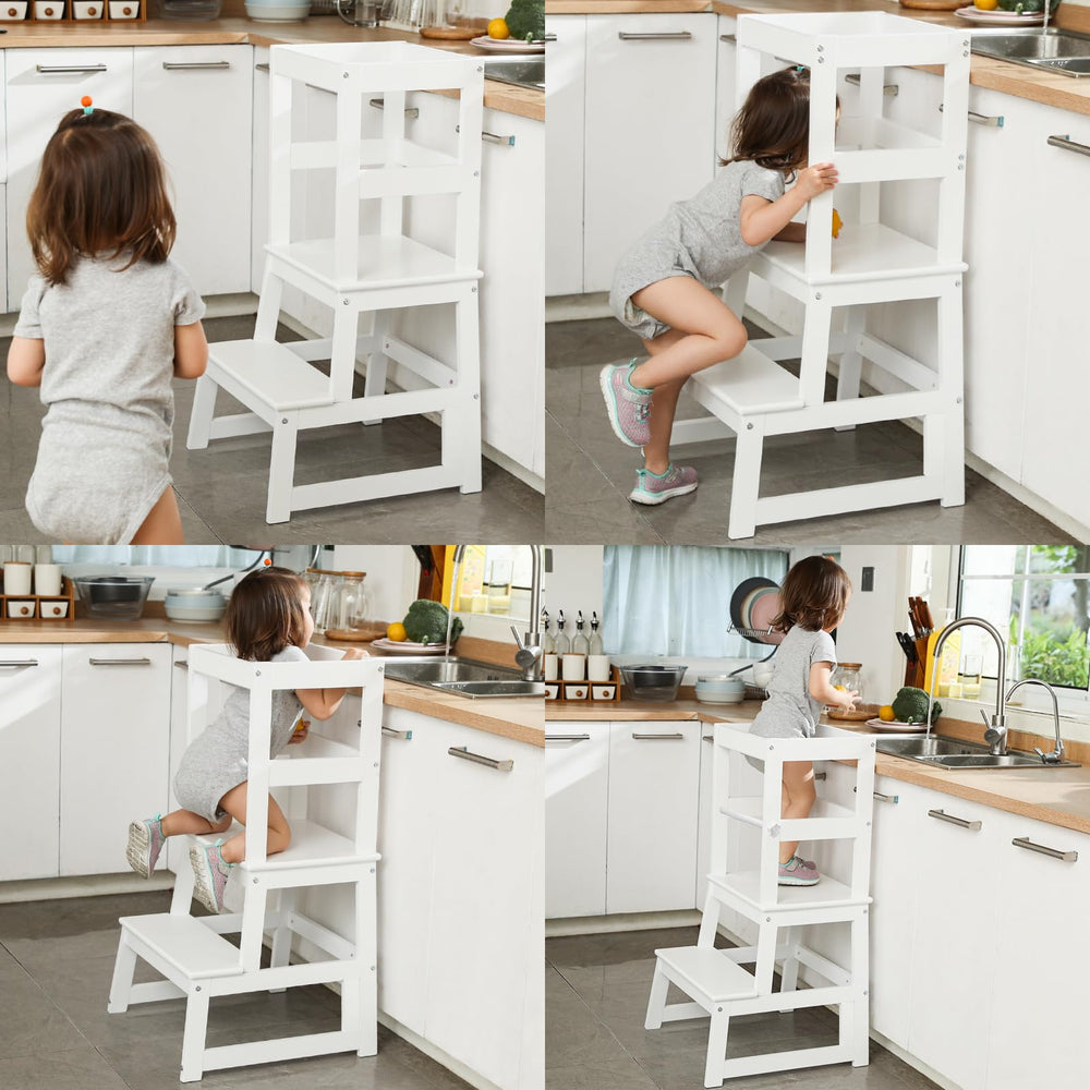 Wiifo white stool by sink enabling independent teeth brushing in bathroom