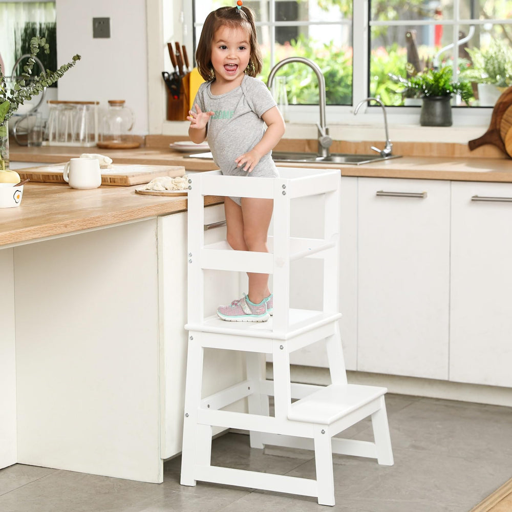 Wiifo kids kitchen step stool white front view boosts toddler independence at counter height