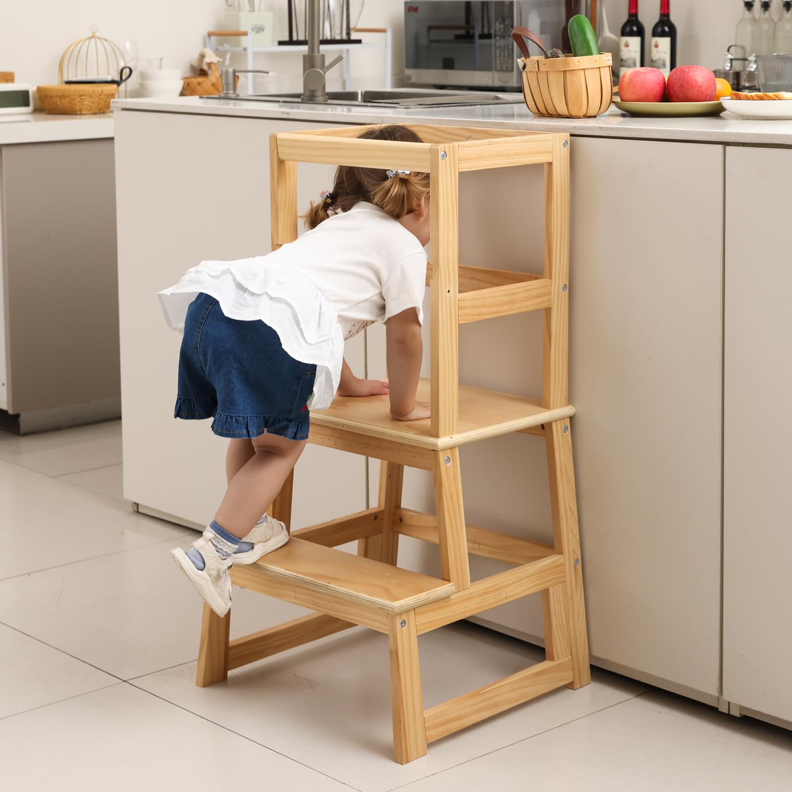 Wiifo Montessori stool rail supports independent brushing at the sink.