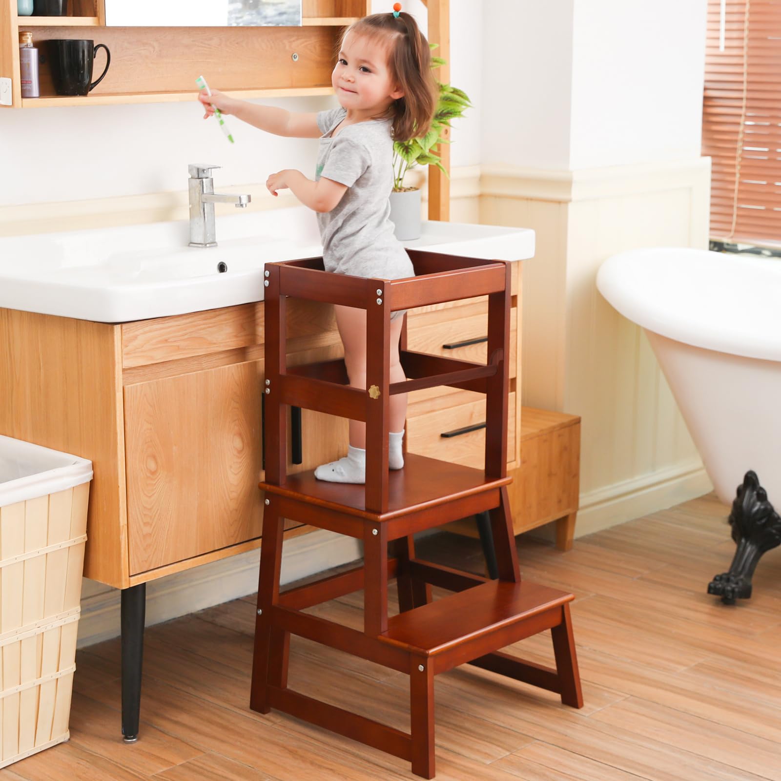 Wiifo stool close-up wood finish emphasizes non-toxic coating
