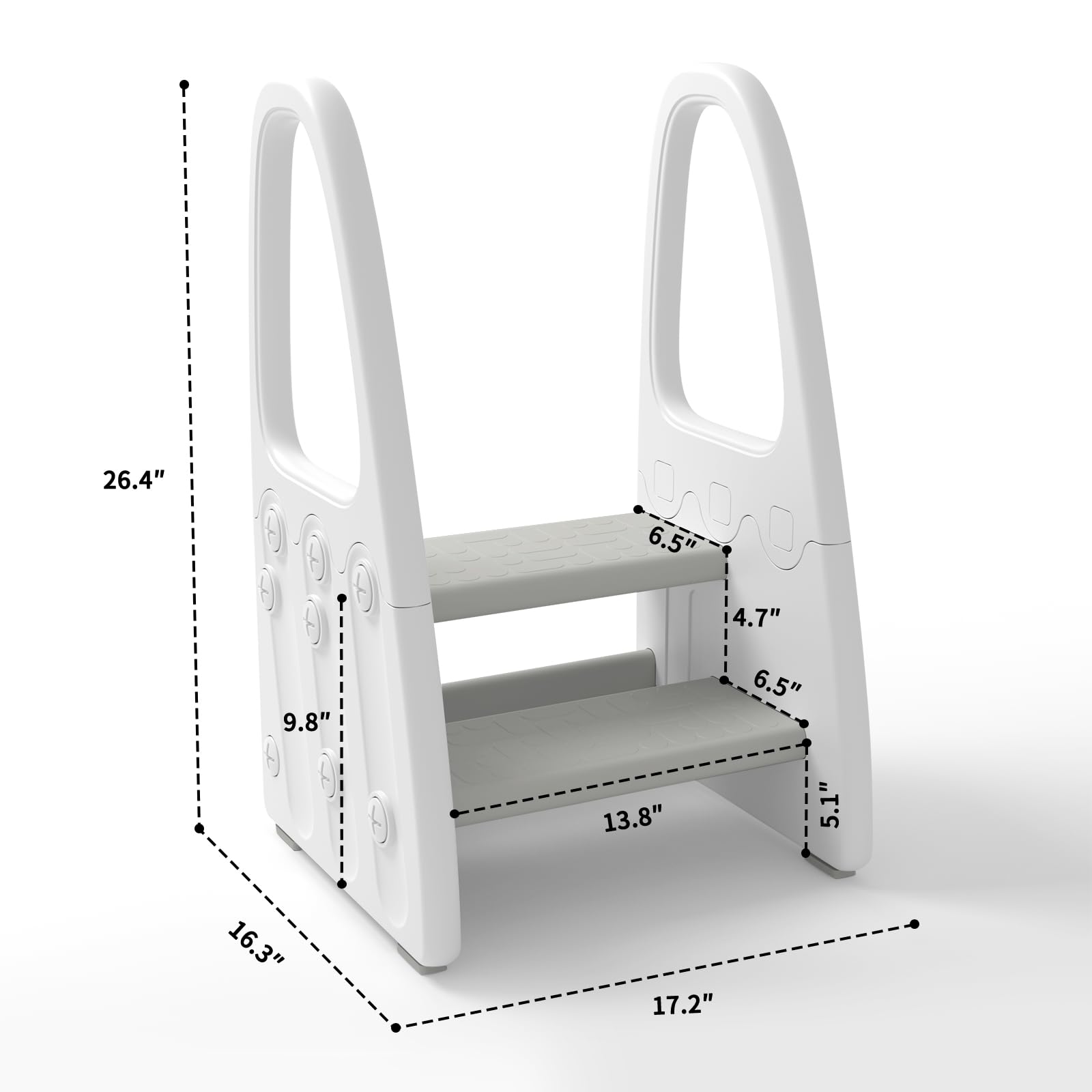 Wiifo learning tower beside kitchen counter enables little helpers to reach surfaces safely.