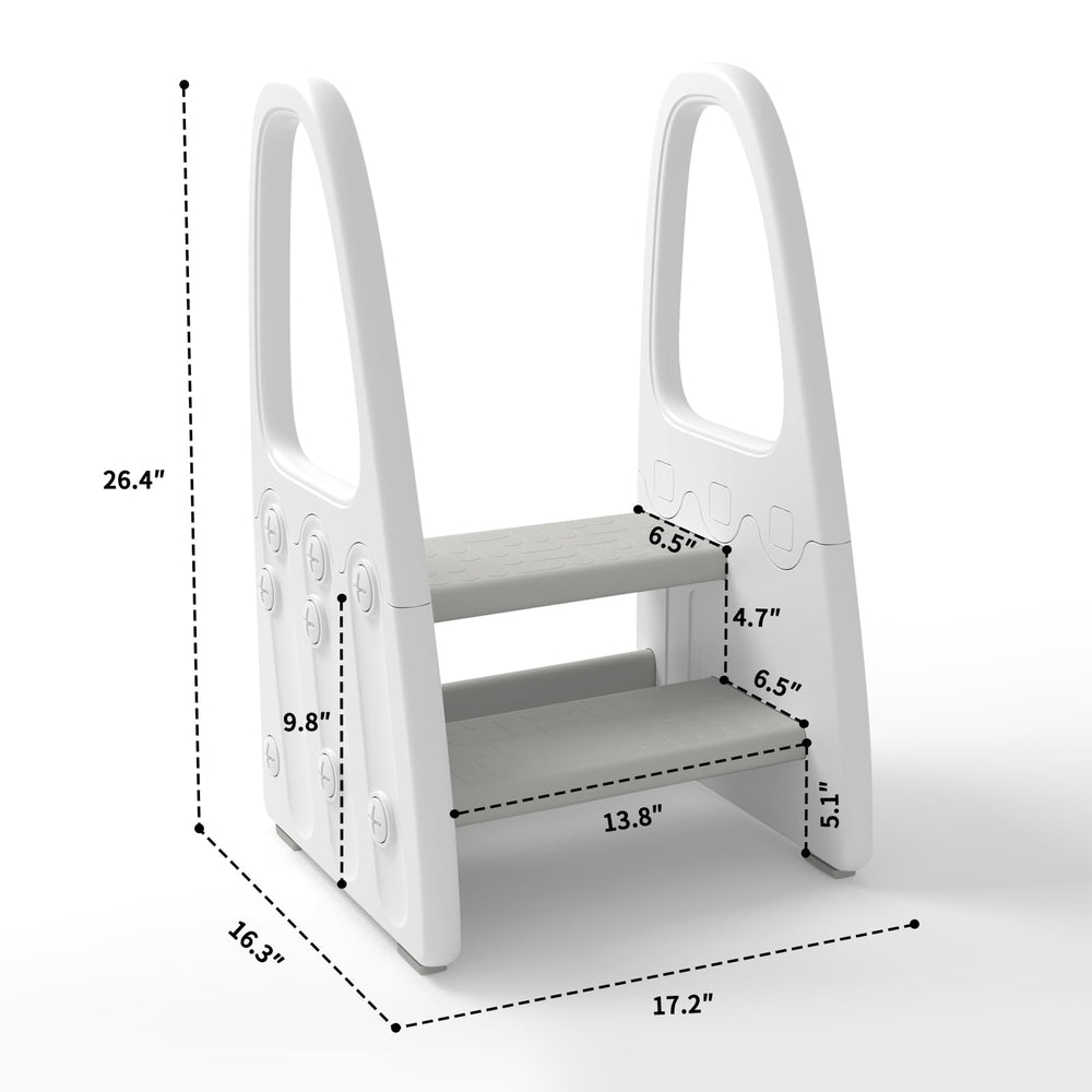 Wiifo learning tower beside kitchen counter enables little helpers to reach surfaces safely.