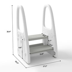 Wiifo learning tower beside kitchen counter enables little helpers to reach surfaces safely.