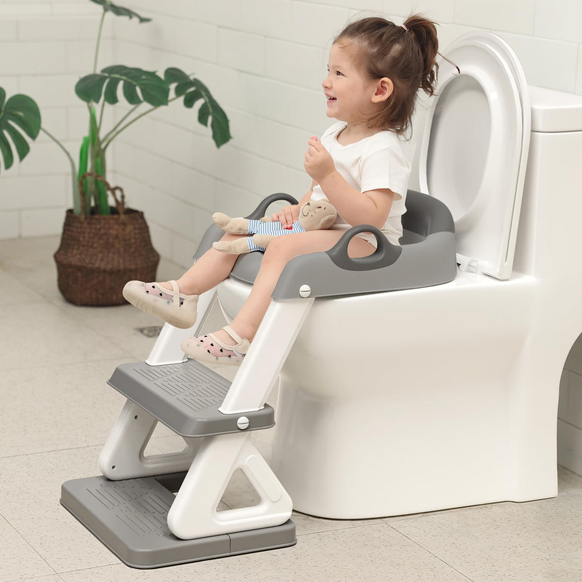 Wiifo potty training seat with step-stool gray and white for independent kids.