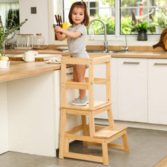 Wiifo solid wood kitchen step stool offers sturdy, long-lasting support in busy kitchens.