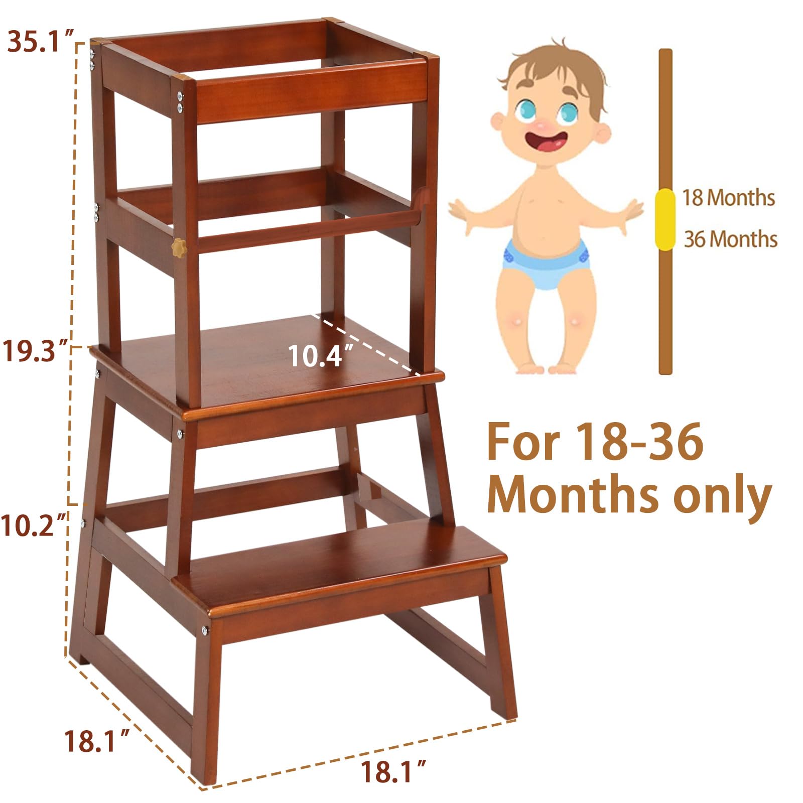 Wiifo solid wood step stool walnut finish shows durable construction for daily use
