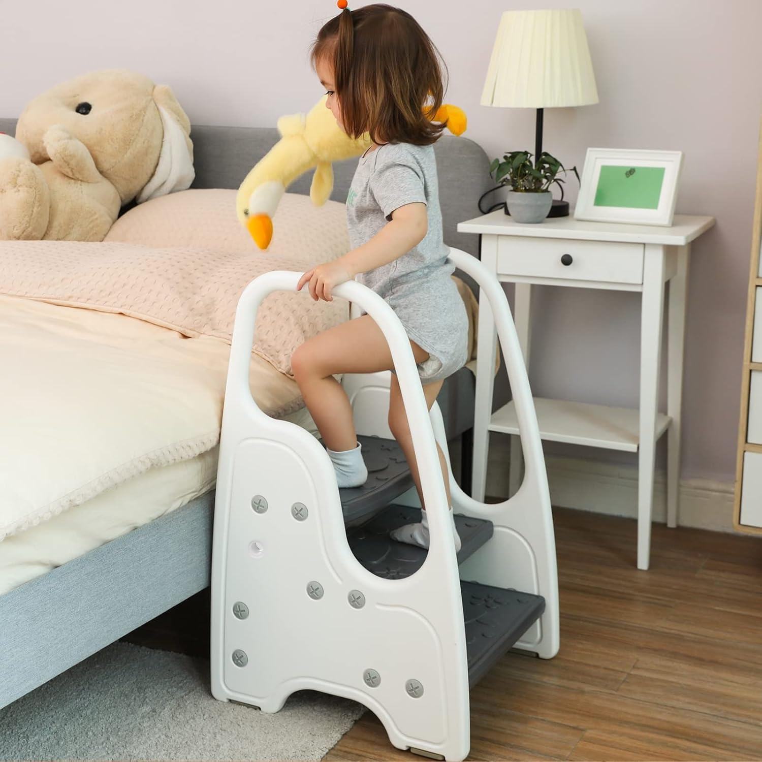 Wiifo standing tower gray positioned at sink height for kids