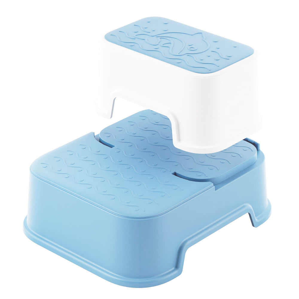 Wiifo toddler step stool blue interlocking design demonstrates secure two-stool setup