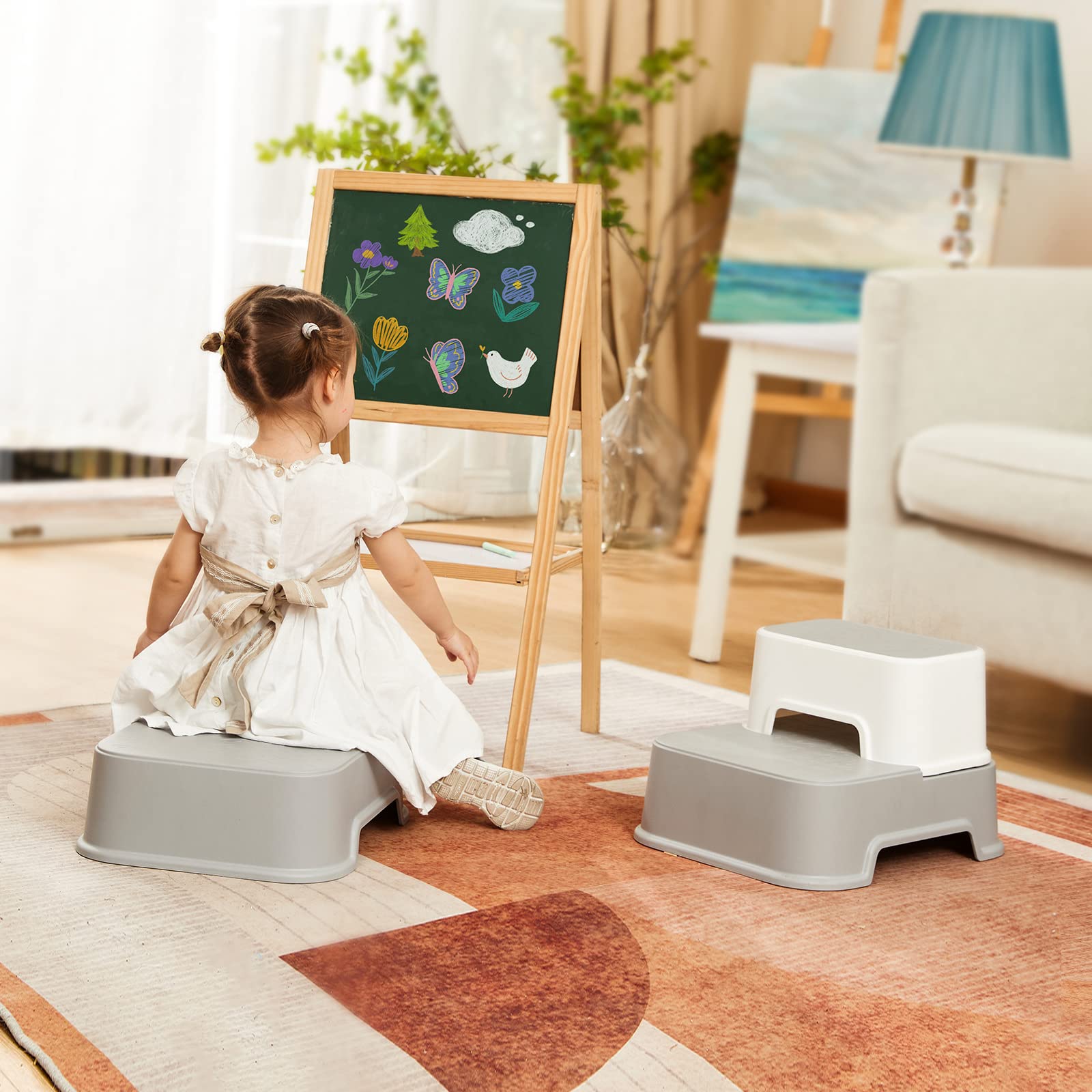 Wiifo toddler step stool blue non-slip feet provide traction on clean floors