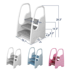 Wiifo toddler step stool grey safety-handles closeup showing secure grip.