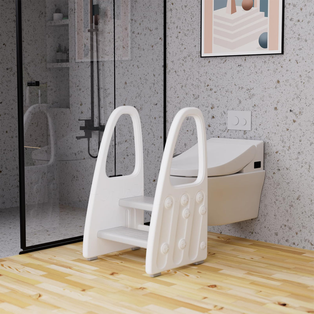 Wiifo toddler stool compact design fits small spaces in bathrooms and kitchens.
