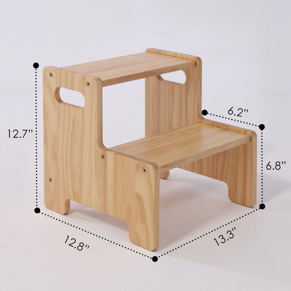 Wiifo wooden step stool children using demonstrates toddler independence at sink and potty.