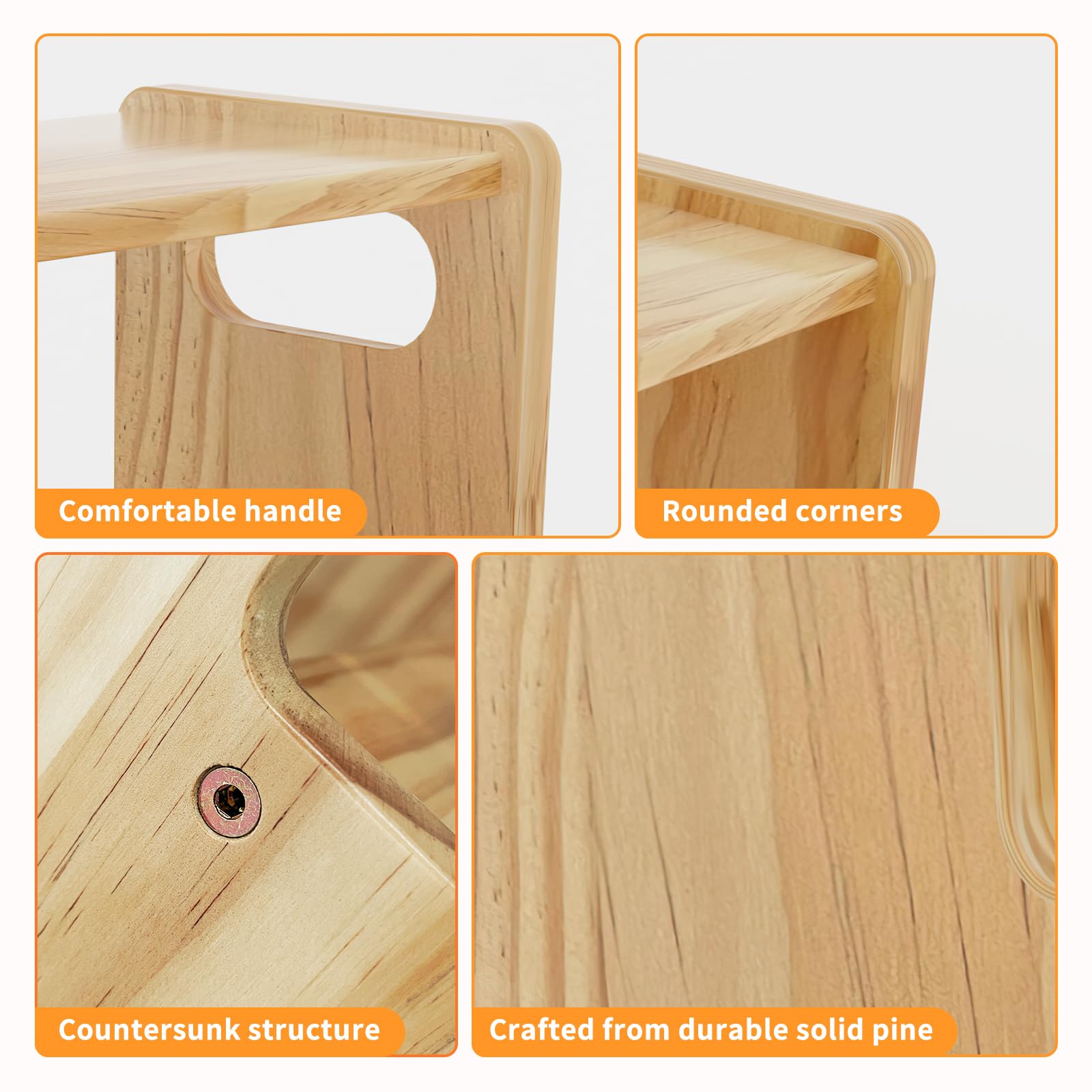 Wiifo wooden step stool on kitchen counter enables hands-on tasks.
