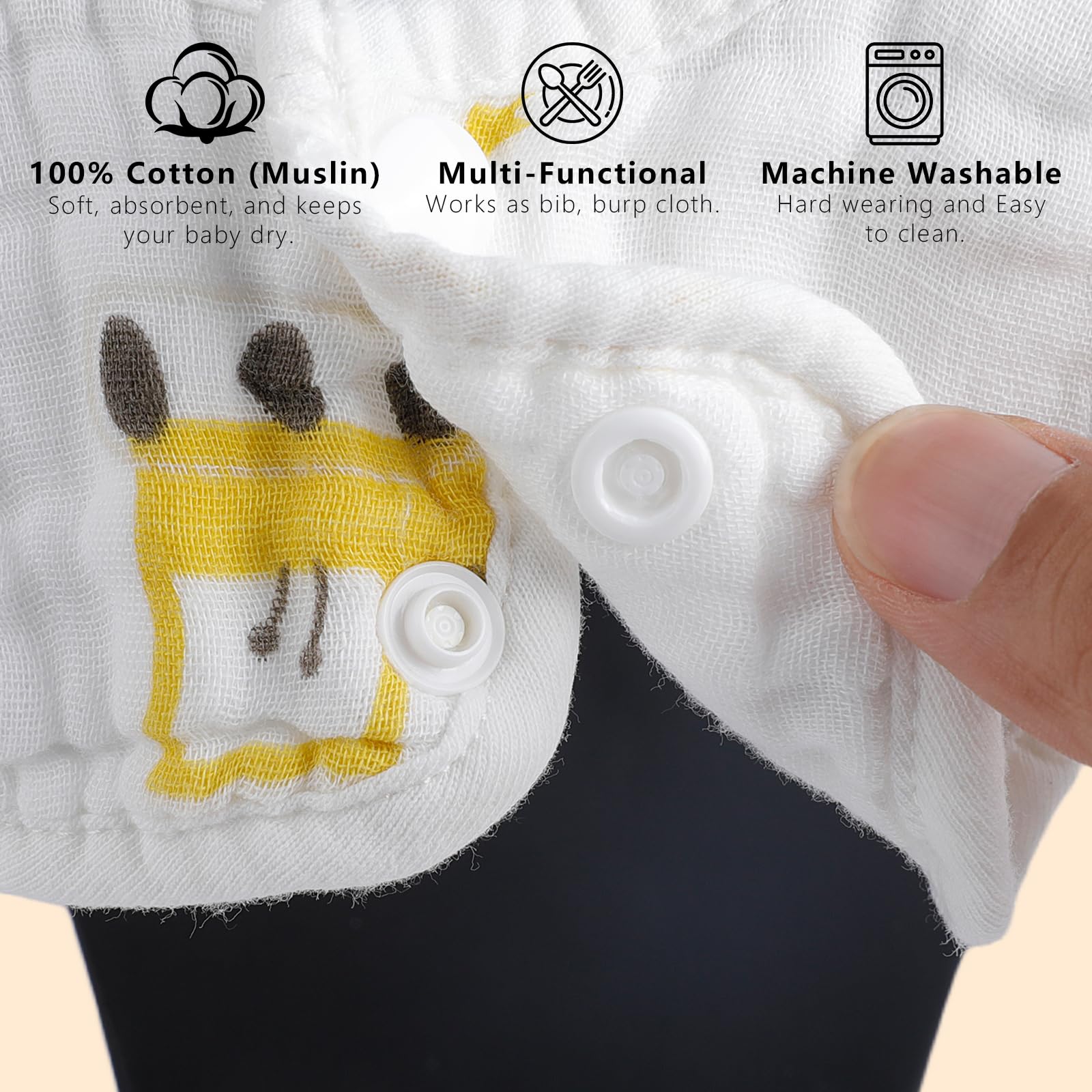 Wiland absorbent bib in action catches dribbles during teething and meals.