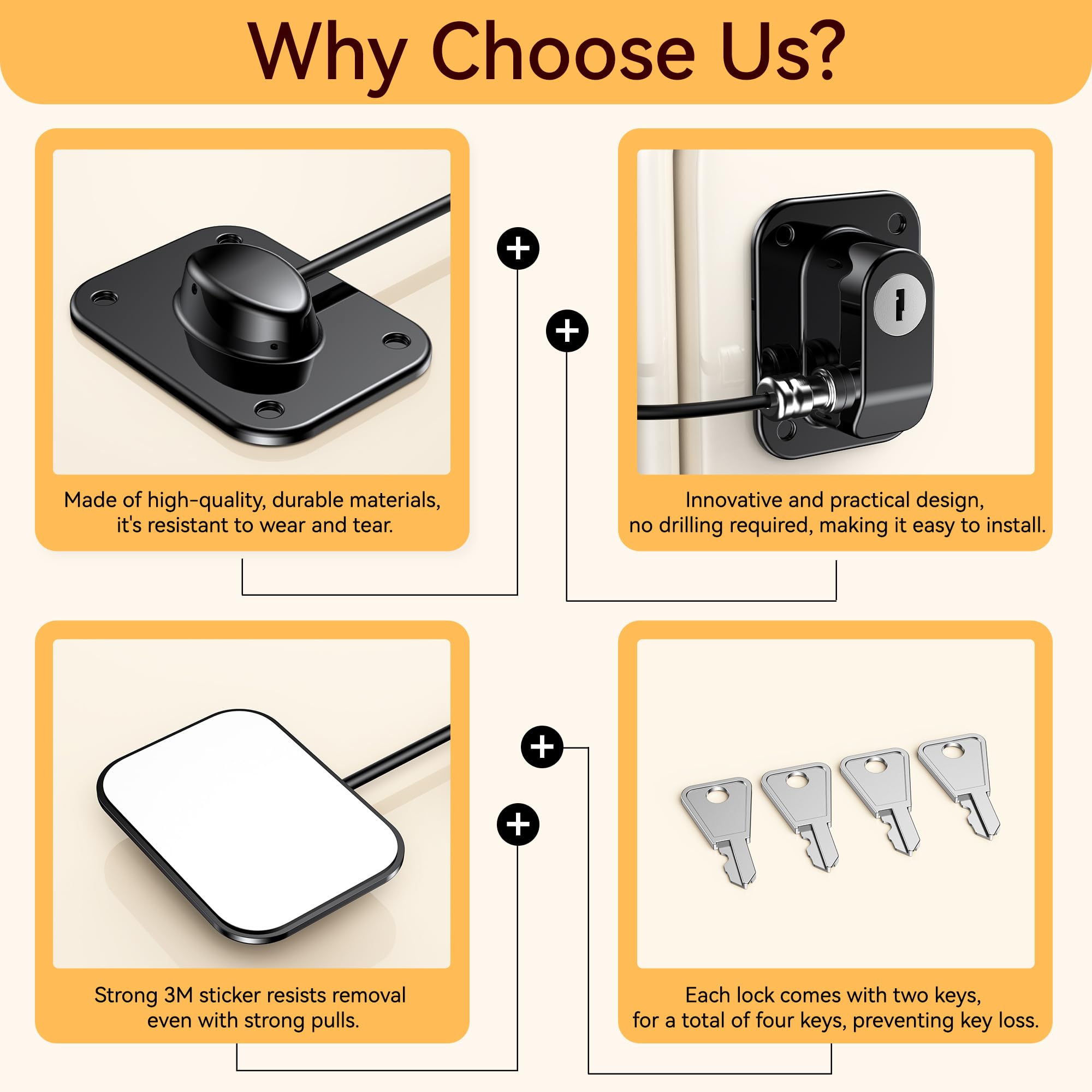 Wilbeva lock in kitchen use on cabinets and drawers.