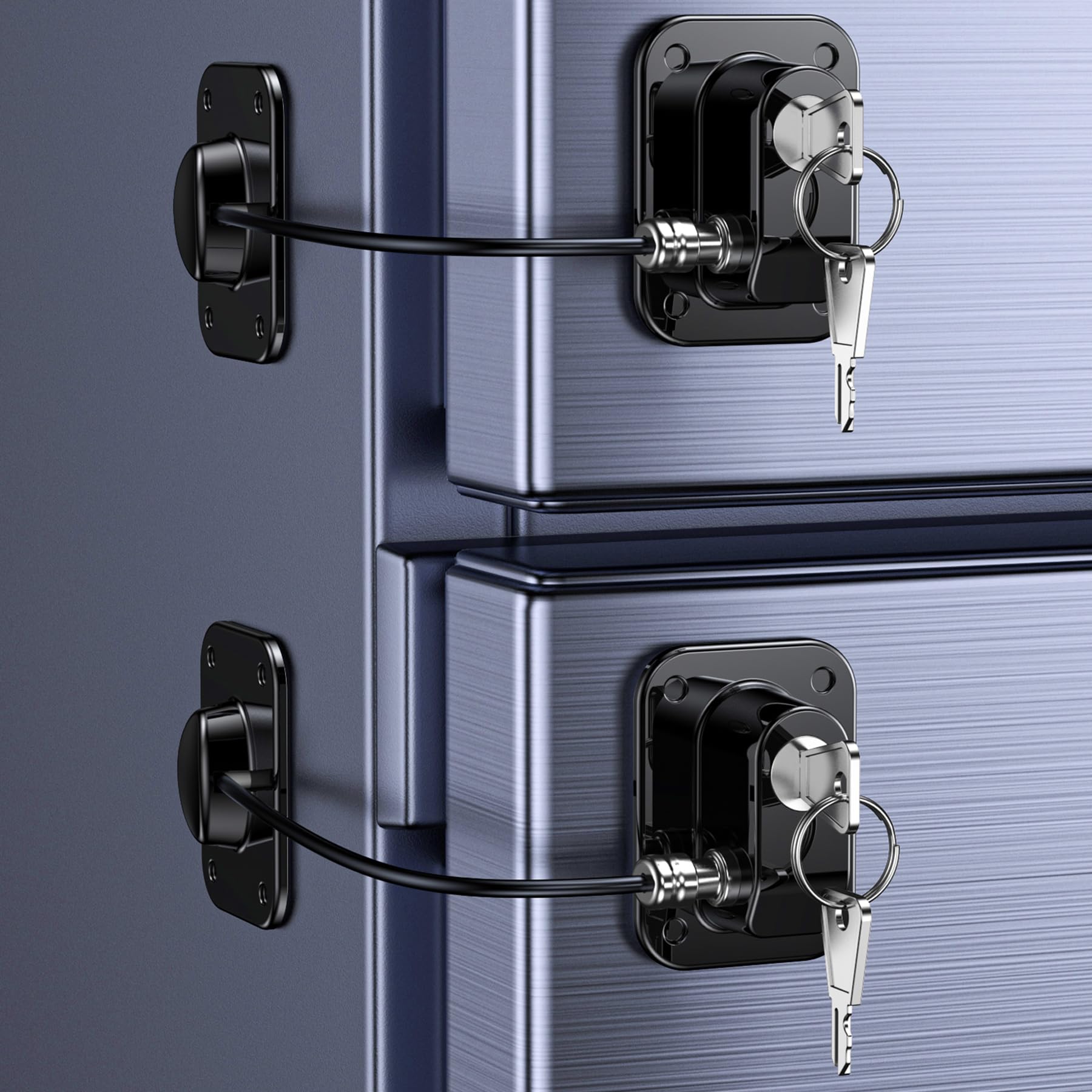 Wilbeva 2-pack refrigerator lock front view, compact design for family safety.