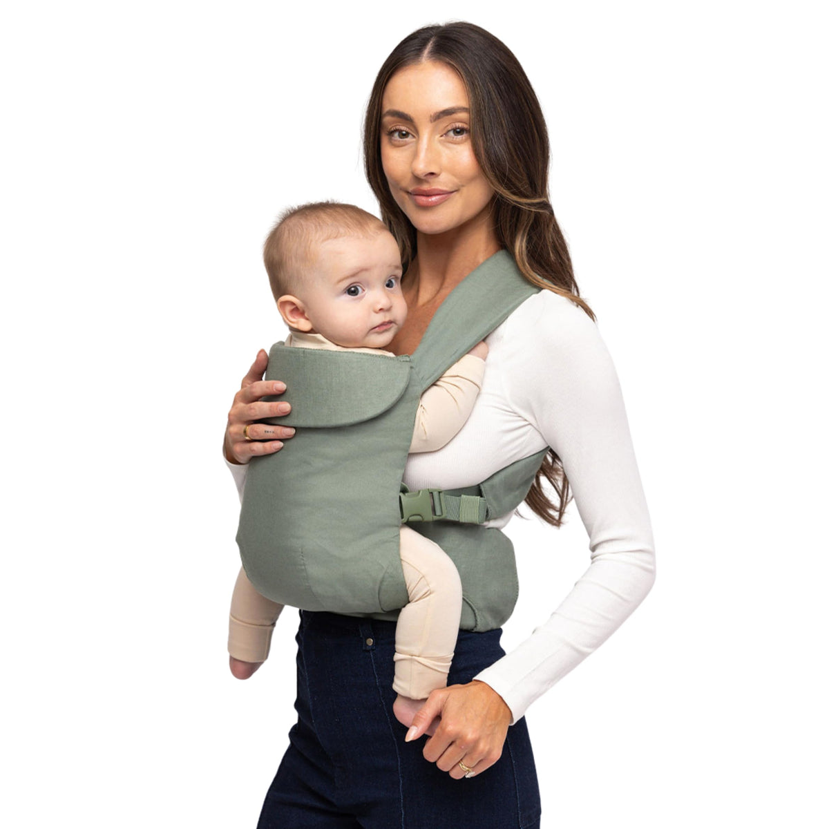 WildBird Aerial Buckle Carrier Acadian front view with breathable linen and ergonomic straps.