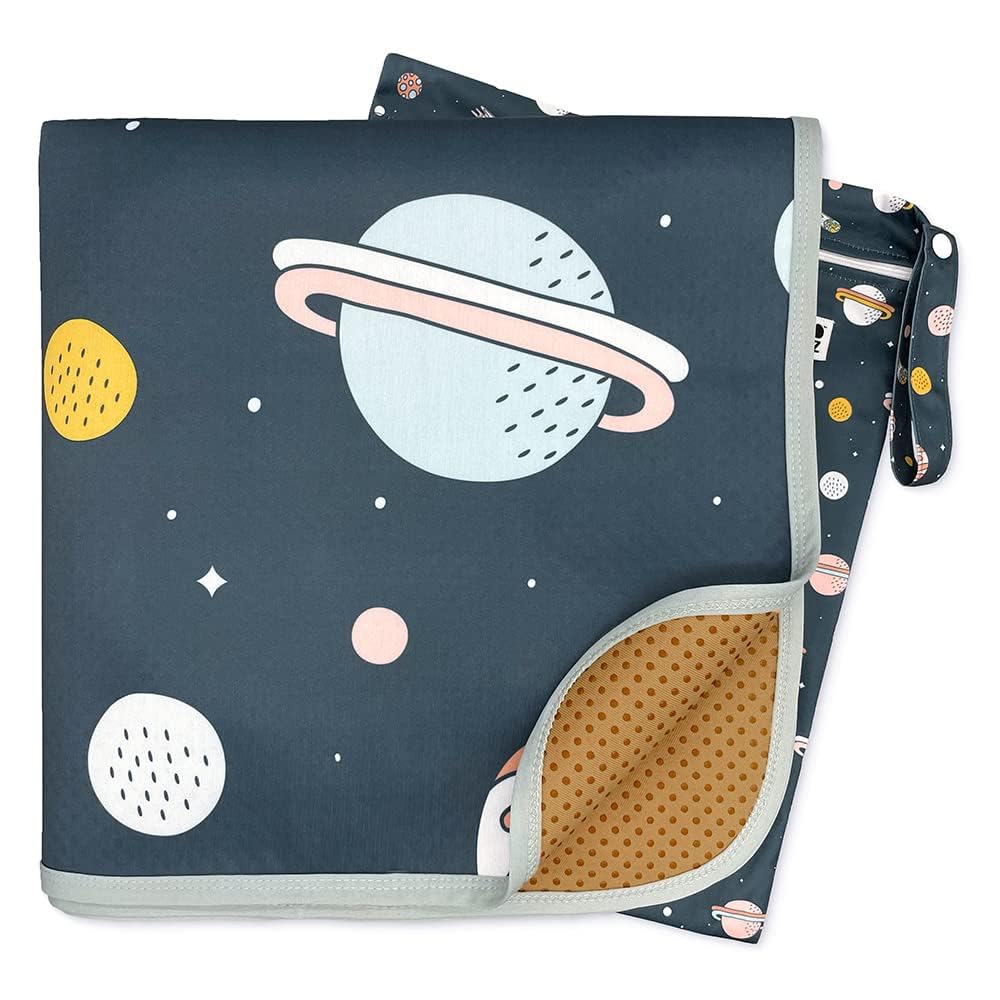 WildCubz Space Cadet 51in splat mat flatlay for complete spill coverage and easy cleanup.