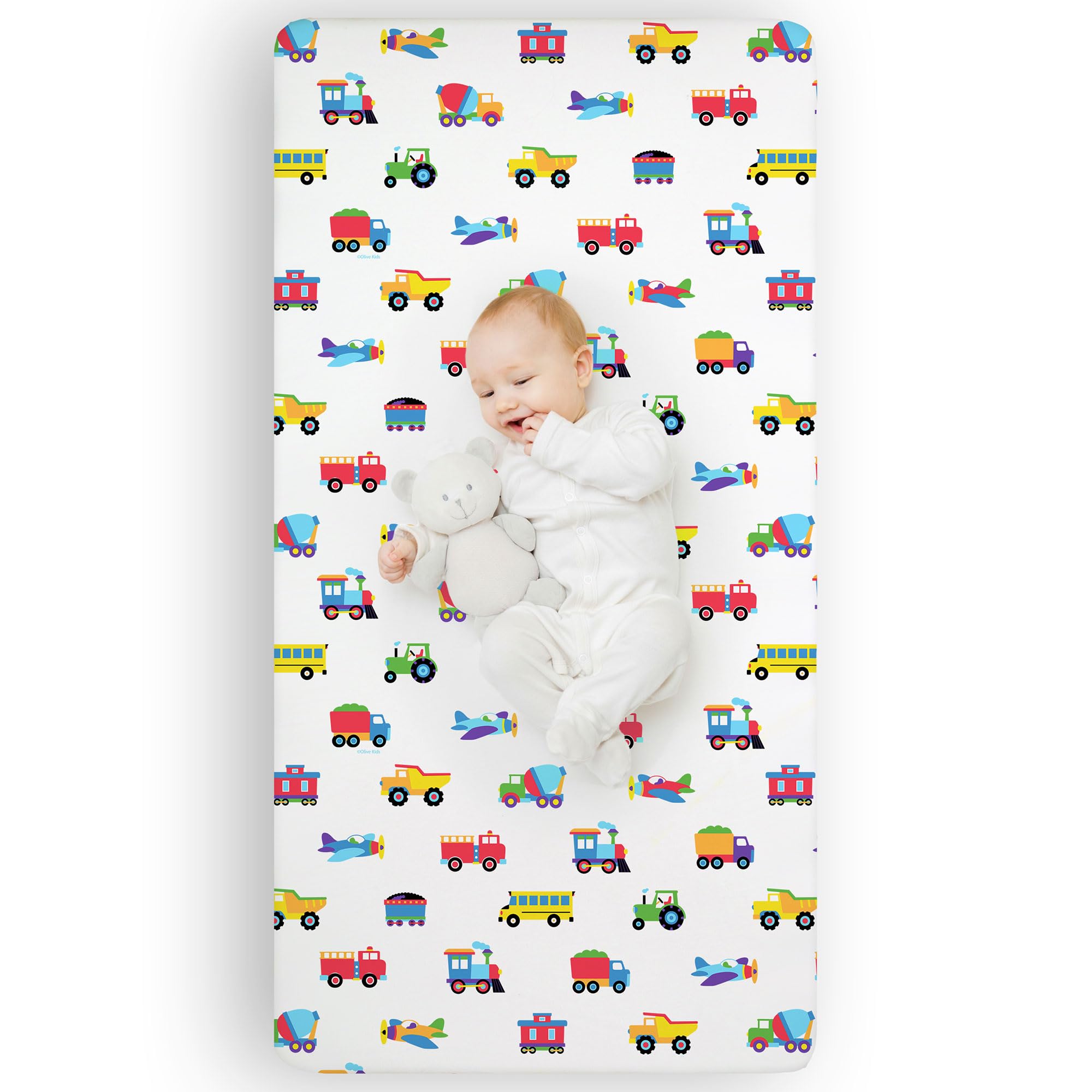 Wildkin crib sheet in Olive Kids pattern for standard crib mattress
