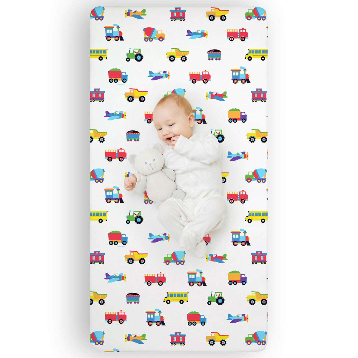 Wildkin crib sheet in Olive Kids pattern for standard crib mattress
