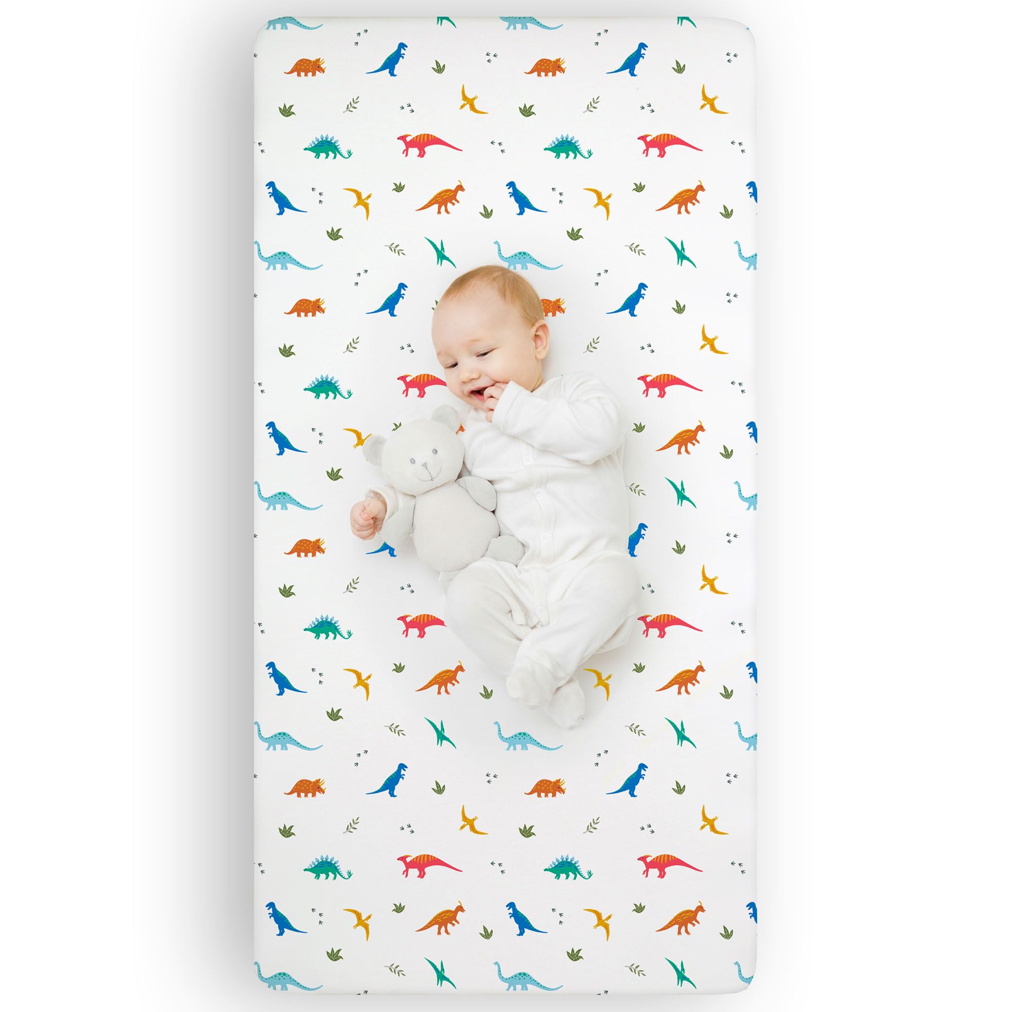 Wildkin Jurassic Dinosaurs pattern crib sheet adds playful charm while keeping baby cozy