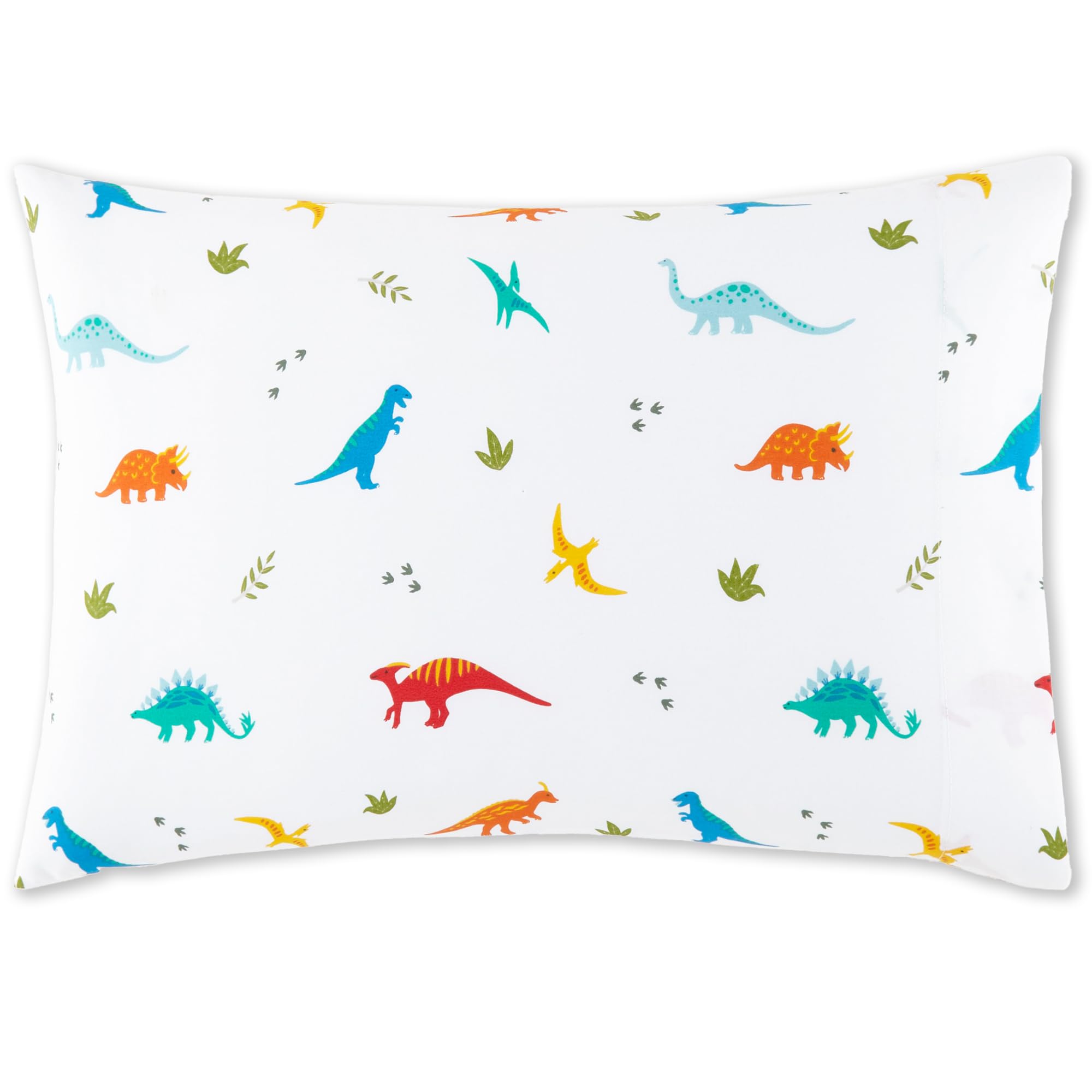 Wildkin Jurassic Dinosaurs pillowcase closeup showing soft breathable cotton texture for comfy naps.