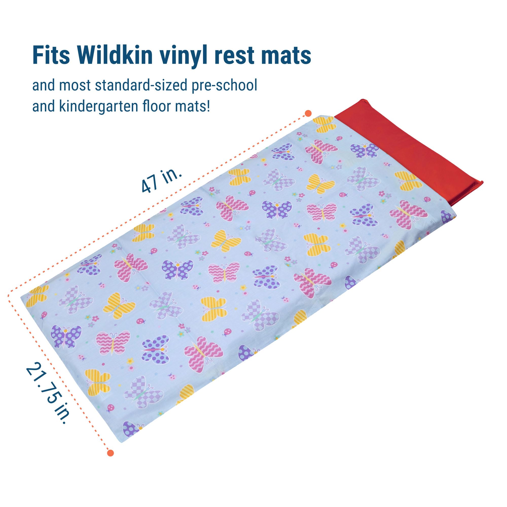 Wildkin nap mat cover fits 1.5-inch mats close-up showing snug compatibility.