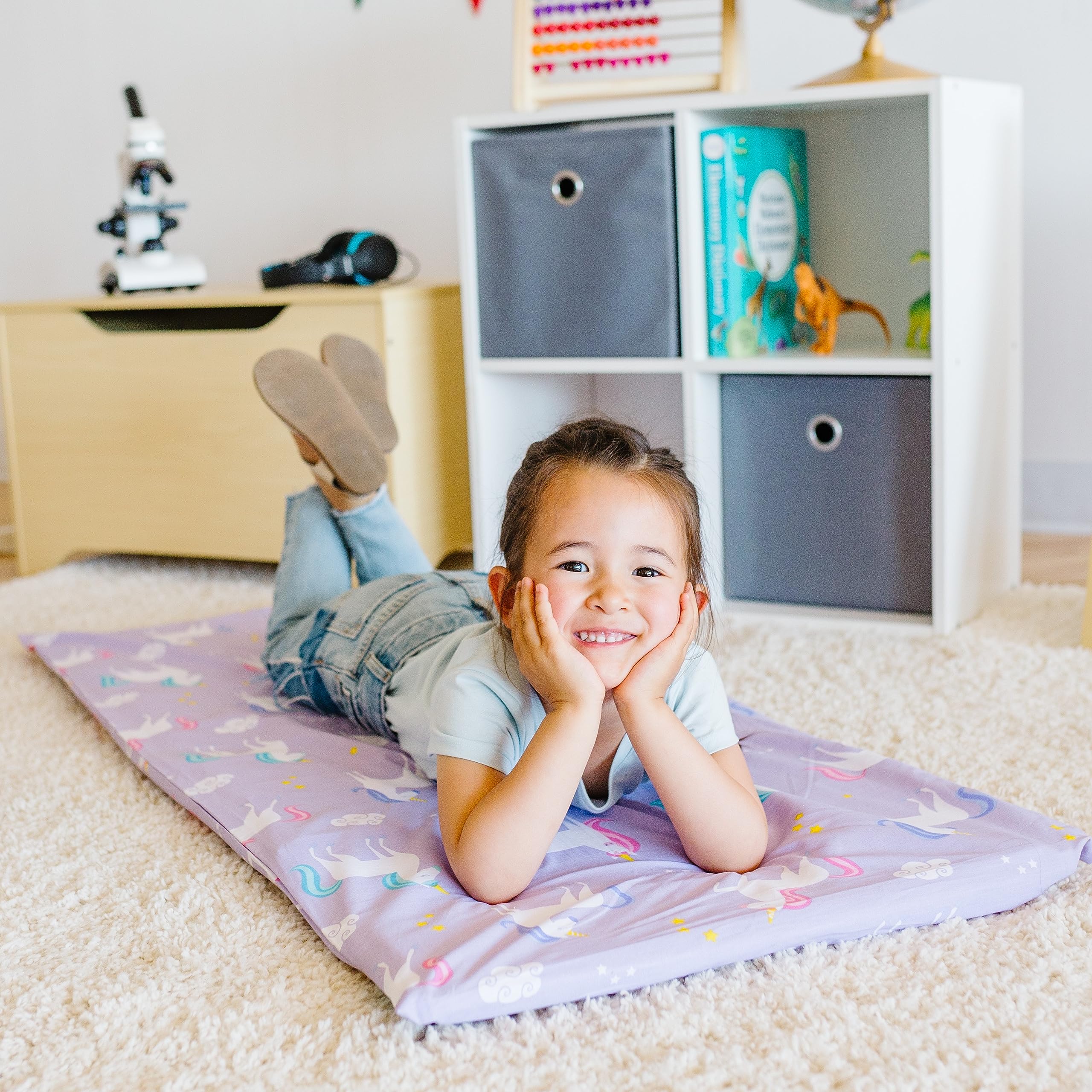 Wildkin nap mat cover fabric closeup shows soft 50/50 blend for breathability