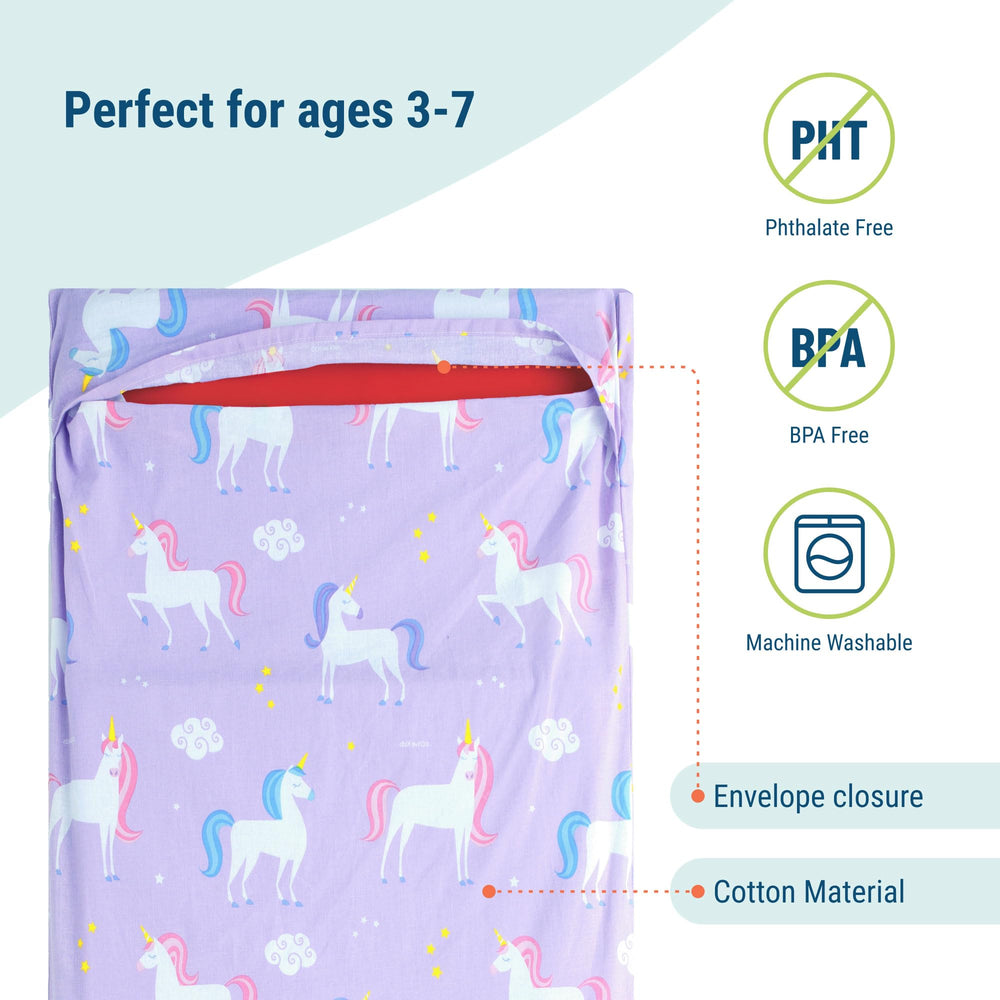 Wildkin nap mat cover sewn-in flap demonstrates secure mat protection during daily use