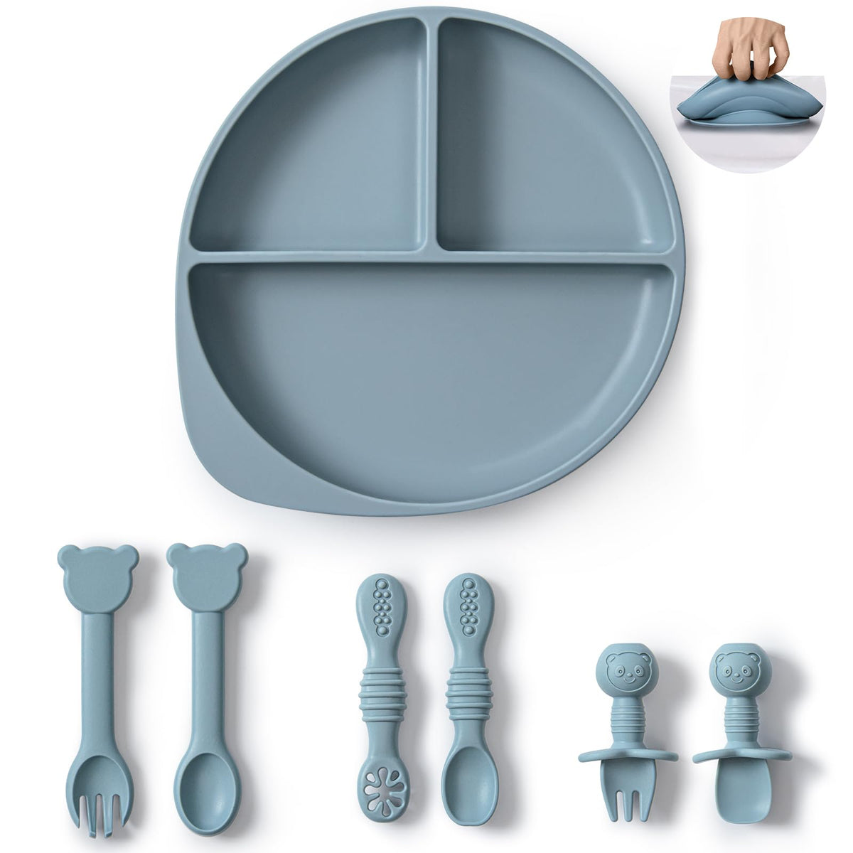 WiLLBEttER silicone baby feeding set 7-piece for organized meals and simple cleanup.
