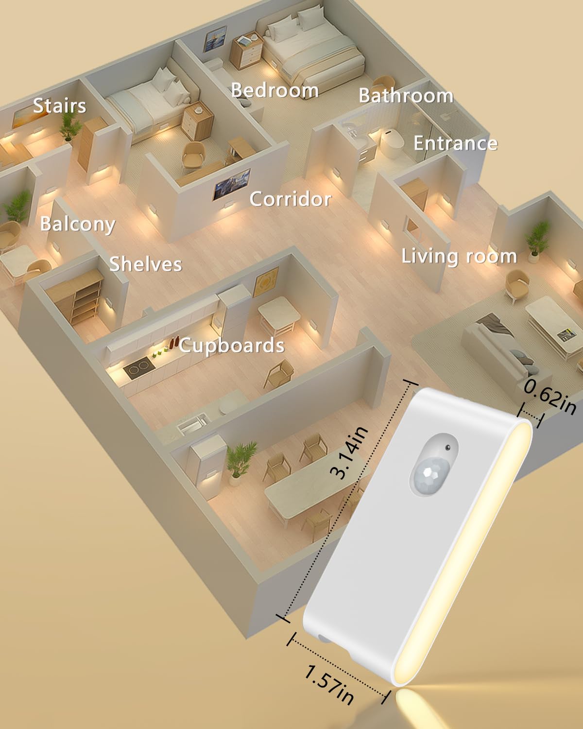 WILLED stair-lights indoor cabinet-mount showcases versatile placement on cabinets.