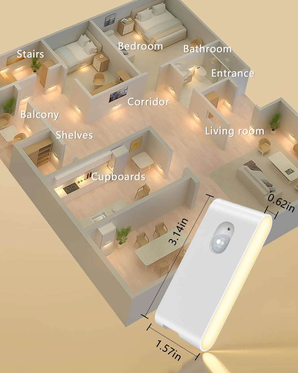 WILLED stair-lights indoor cabinet-mount showcases versatile placement on cabinets.