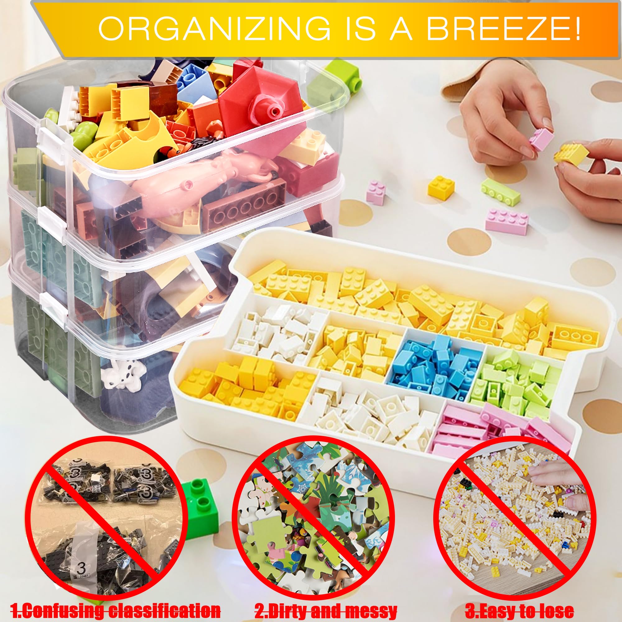 WillingHeart 3-tier stackable block box with transparent body speeds brick sorting.