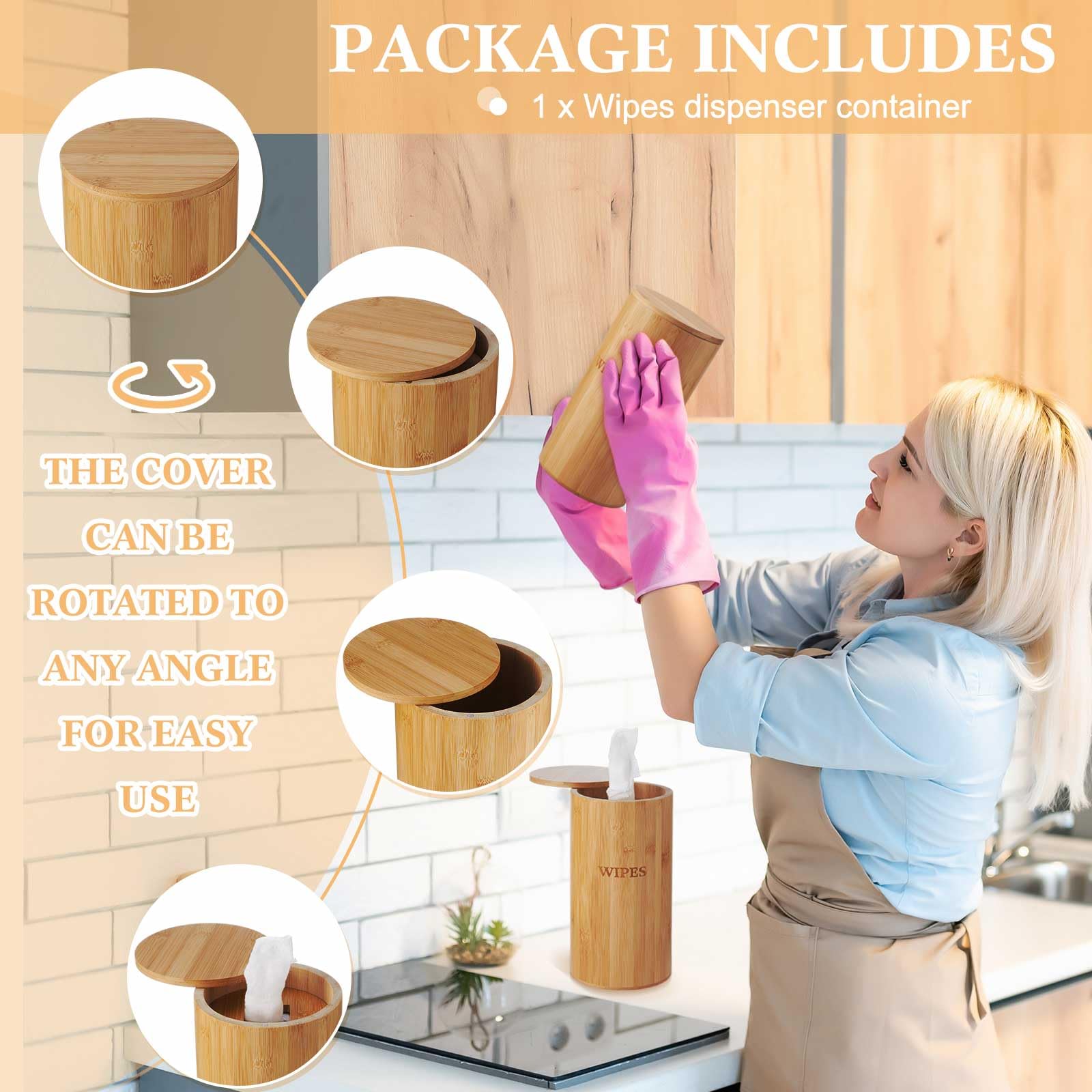 Willinglong bamboo wipes holder countertop display emphasizes natural elegance in kitchen.