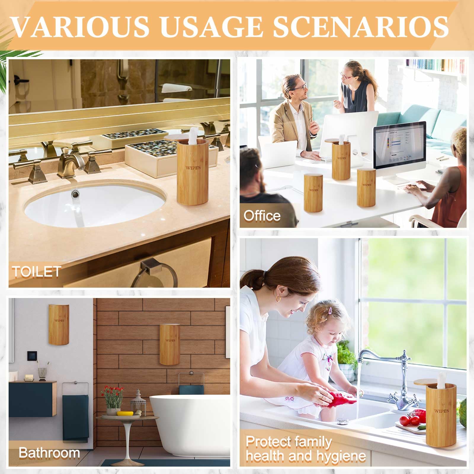 Willinglong bamboo wipes holder natural-wood ambiance enhances any home office.