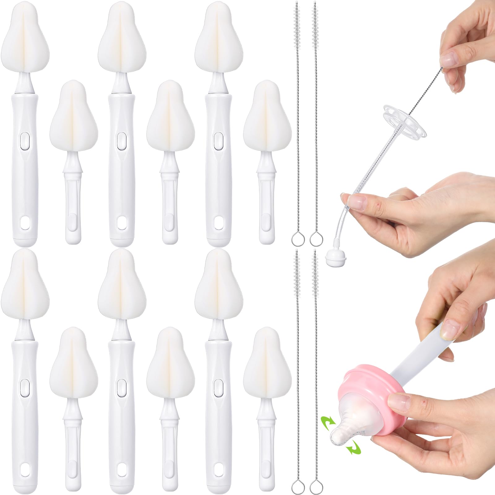 Willinglong bottle sponge brush heads in use for easy, thorough bottle cleaning.