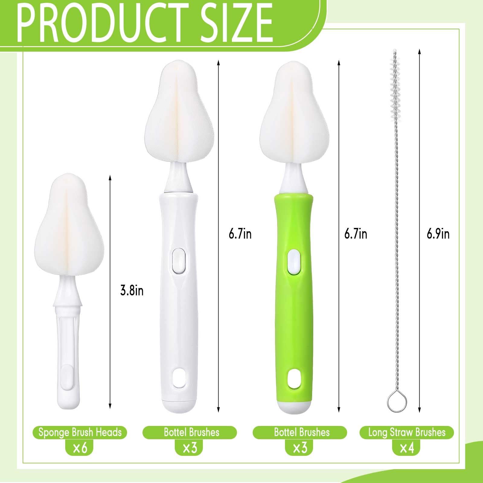 Willinglong interchangeable nipple brush handles provide durable grip during deep cleaning.