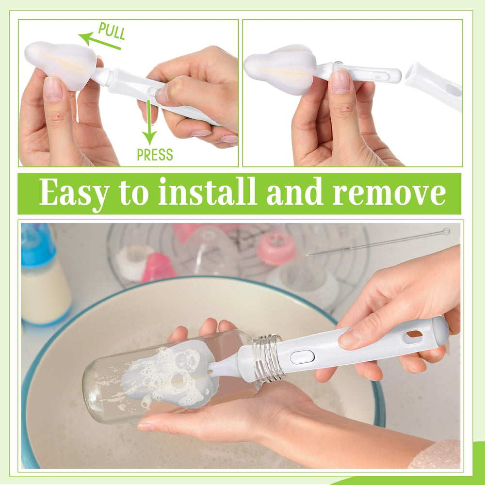 Willinglong soft sponge heads conform to nipple contours for safe cleaning.