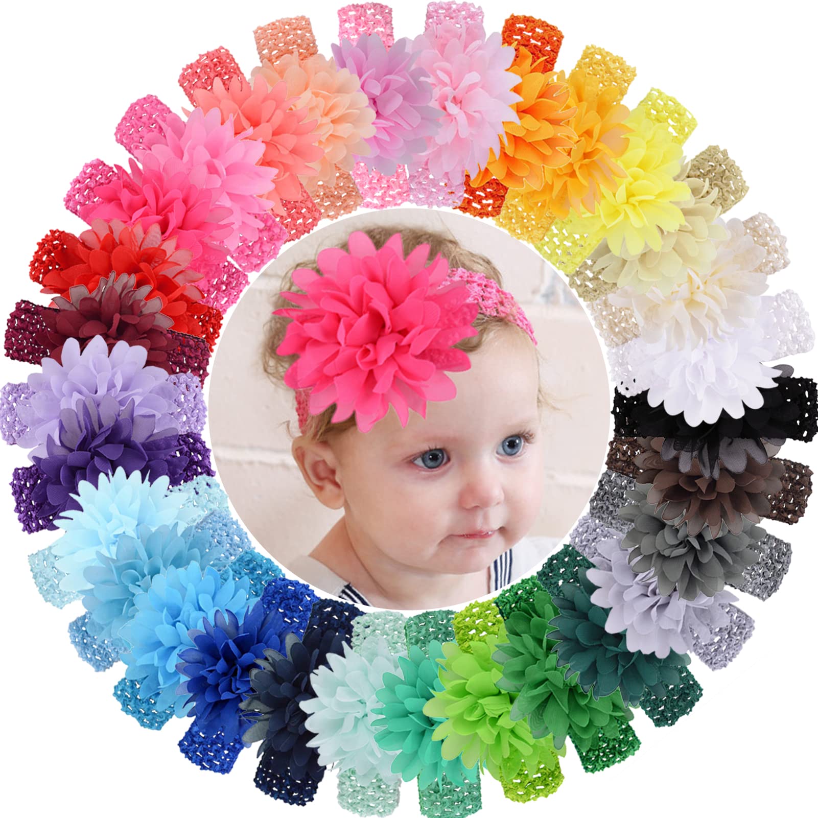 WillingTee baby headband chiffon flower close-up colorful set for photos and everyday outfits
