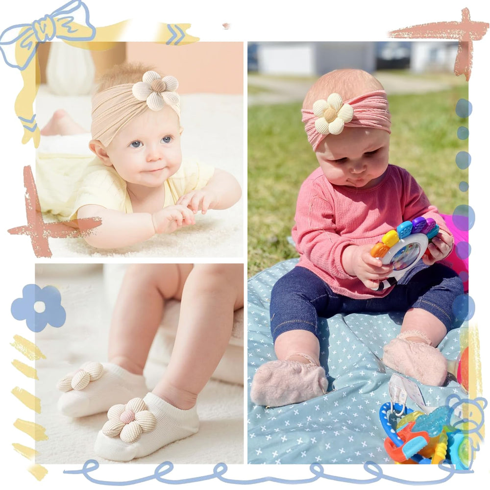 WillingTee baby feet wearing floral socks for comfy stretch and quick changes