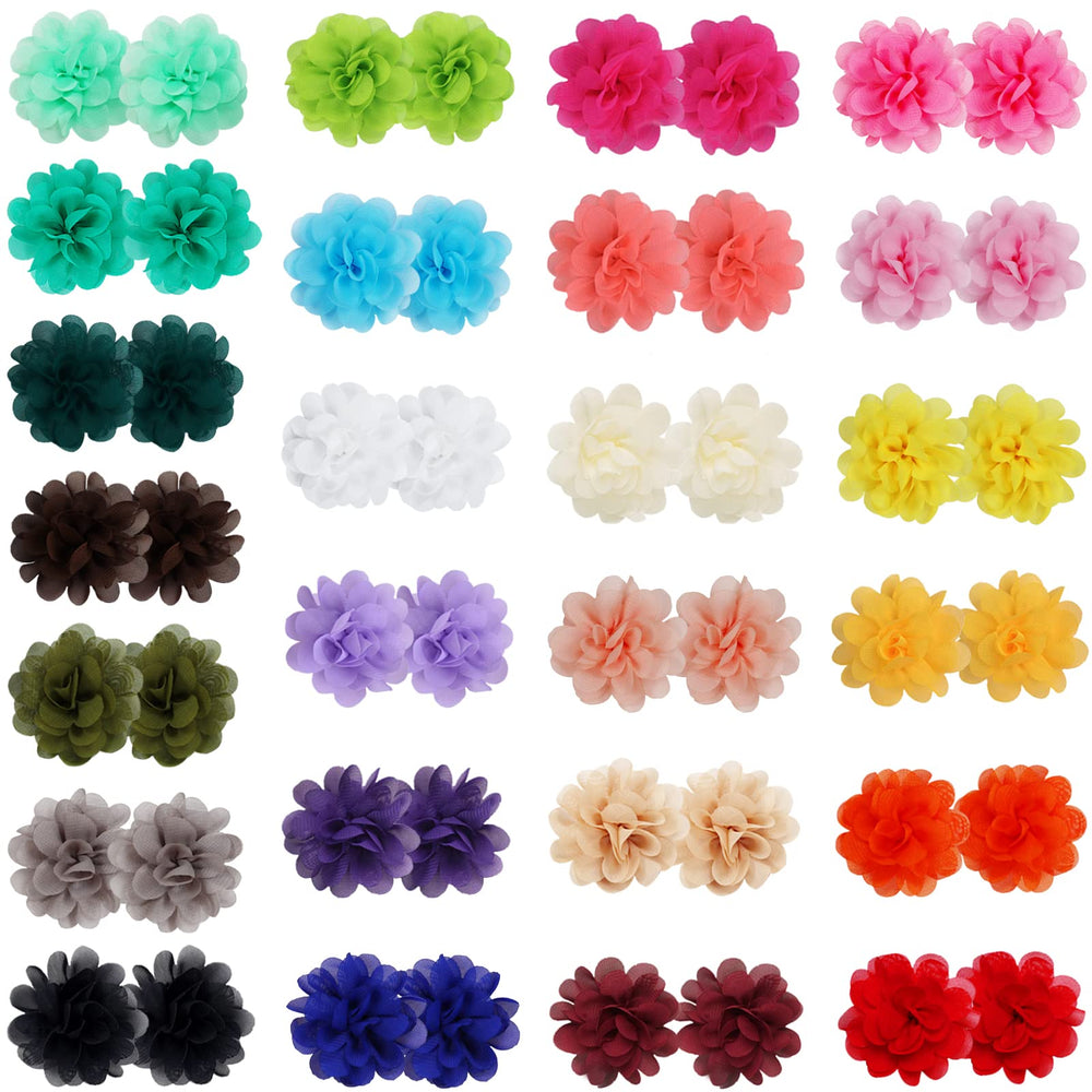 WillingTee chiffon flower bow closeup highlighting a fully lined non-slip clip.