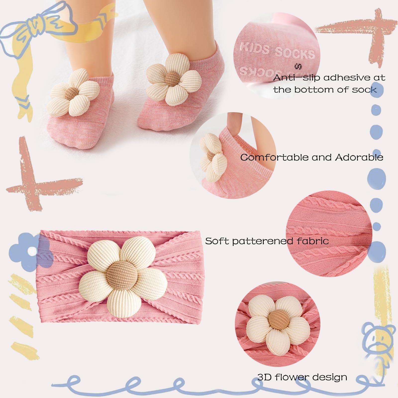 WillingTee non-slip sock bottoms to help prevent slipping during crawling