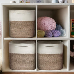 Willitat dual-tone cube bin blends beige and white for any room.