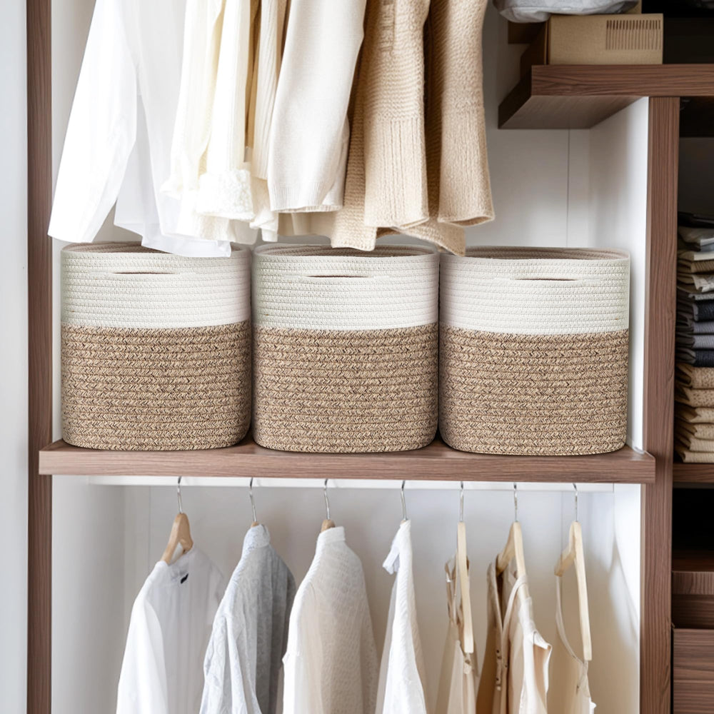 Willitat cube bin with hidden handles allows easy shelf access.
